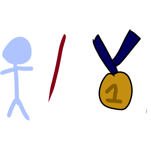 a stick figure followed by a crossed out equals sign and a gold number one medal.